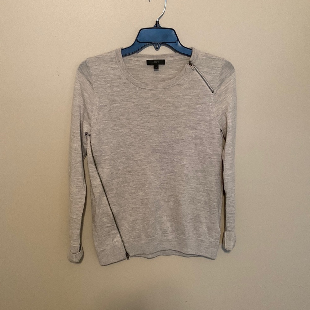 Jcrew grey crew neck sweater. With zippers on front